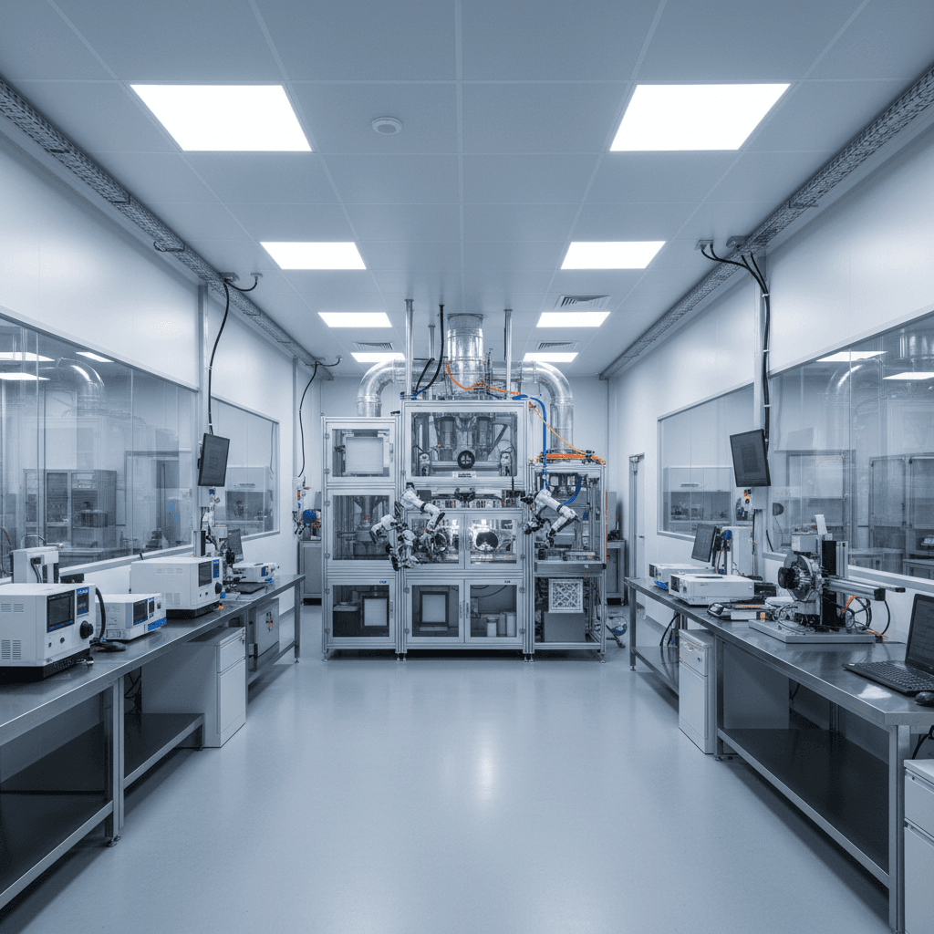 Modern industrial emission testing laboratory with advanced gas analyzers and computer monitoring systems